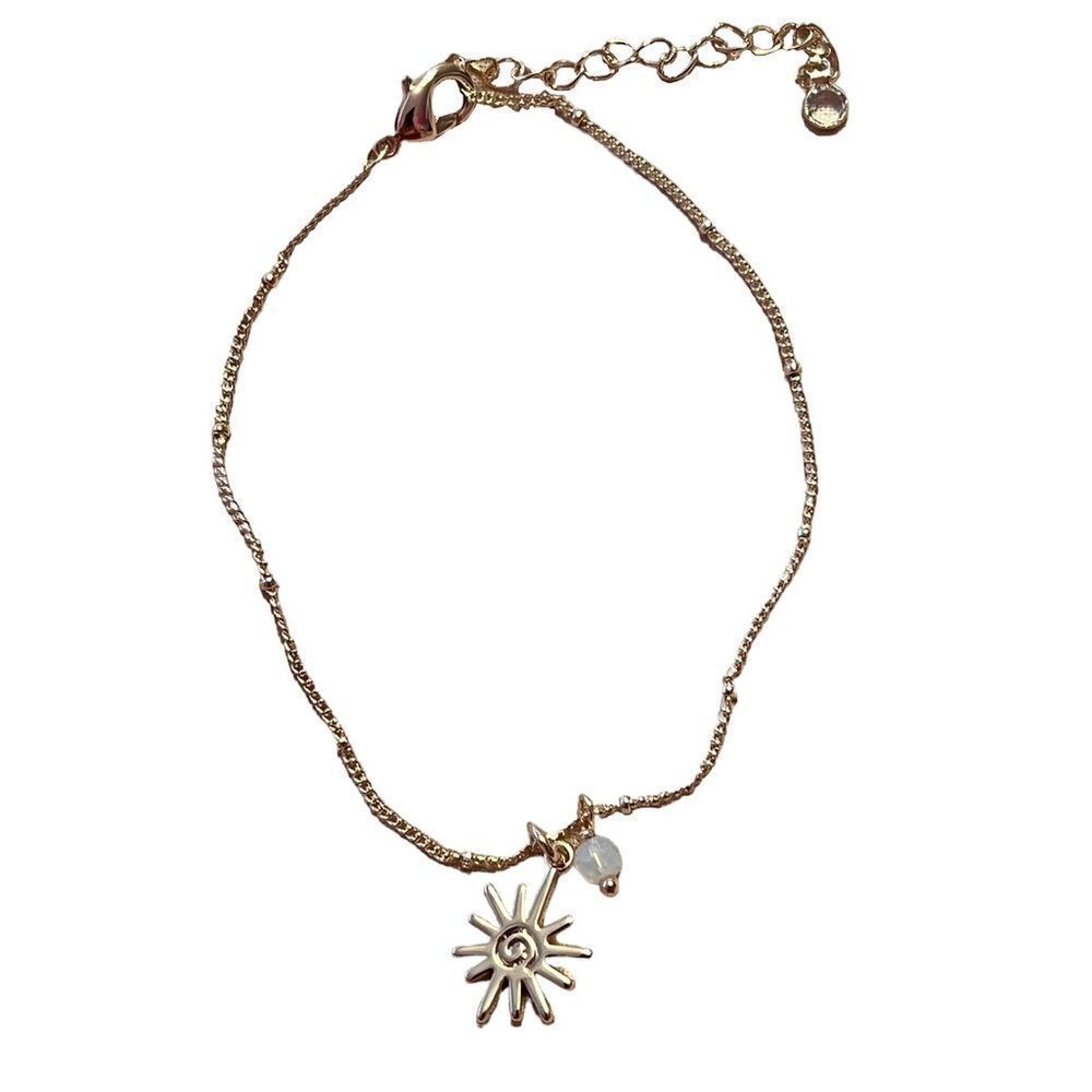 5/$25 New Dainty Gold Tone Anklet With Sun Charm And Crystal